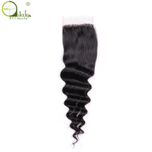 Tecelagem de cabelo humano com fecho, cor natural, remy, ondulado profundo, 4x4 peças, tamanhos de 8 a 20 2024 - compre barato