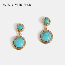 wing yuk tak Green Brown Stone Statement Earrings For Women Vintage Elegant Round Drop Earrings Jewelry 2024 - buy cheap