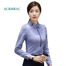 ACRMRAC-Camisa de manga larga con cuello vuelto para mujer, blusa Formal ajustada de negocios, para primavera y otoño 2024 - compra barato