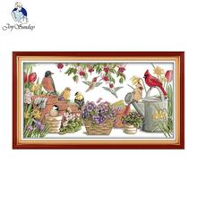 Joy Sunday Birds gather in garden Counted Cross Stitch 11 14CT Cross Stitch Set Wholesale Cross-stitch Kit Embroidery Needlework 2024 - buy cheap