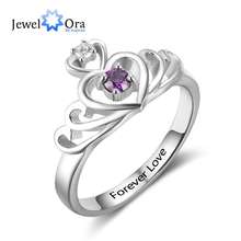 Heart Pattern Crown Engrave Name Birthstone Ring 925 Sterling Silver Anniversary Personalise Rings For Women (JewelOra RI102883) 2024 - buy cheap