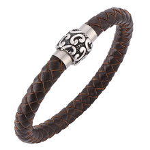 Pulsera clásica de cuero trenzado para hombre, brazalete de cuerda de cuero marrón Vintage hecho a mano de acero inoxidable, con hebilla magnética, SP0163 2024 - compra barato