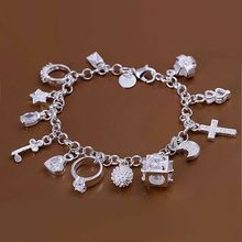 H144 Hot sale beautiful Silver color plated jewelry, wholesale N925 charm free shipping fashion 13 pendant bracelet / bracelet 2024 - buy cheap