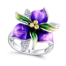   Exquisite Handmade Enamel Women 925 sterling silver Flower Rings for Wedding Party Jewelry with Cubic Zirconia Anillos 2024 - buy cheap