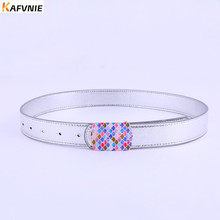 KAFVNIE-Cinturón de lujo para niños y niñas, cinturón de PU multicolor de 90cm, dorado, a la moda, accesorios de ropa, pedido privado belt2019 2024 - compra barato