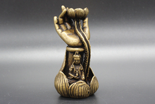Elaborado buddha' mão de bronze chinês segurando um lótus, guanyin bodhisattva sentado na estátua de lótus, pode ser usado para incenso 2024 - compre barato