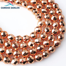 CAMDOE DANLEN-Cuentas de piedra Natural AAA, facetadas, hematita de oro rosa, cuentas redondas de 4, 6, 8, 10 y 12 mm para fabricación de joyas 2024 - compra barato