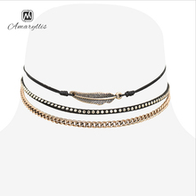 Amaiylis-Collar de cadena de 3 capas para mujer, Gargantilla con colgante de hoja Vintage, collares de clavícula simples, nuevo diseño 2024 - compra barato