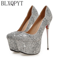 BLXQPYT2019 Size 32-43 Fashion Sexy Round Toe Women Pumps Platform Super High Heels16CM Ladies Wedding Party Quality Shoes 9-21 2024 - compre barato