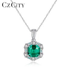 CZCITY-collar con colgante de Esmeralda grande para mujer, joya encantadora de plata de ley 100%, joya de boda, joyería 925 2024 - compra barato