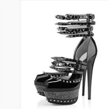 SHOFOO shoes,Elegant fashion women's shoes,  rivet decoration, 14.5 cm high heel sandals, peep toe sandals, women's sandals. 2024 - buy cheap