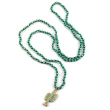 Collar con colgante de Cactus y epoxi, joyería Bohemia, minicolgante de cristal verde anudado 2024 - compra barato