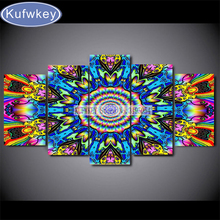 Cuadro de Mandala abstracto con diamantes 3d, cuadro de mosaico de diamantes de imitación, punto de cruz, Navidad, 5 uds. 2024 - compra barato