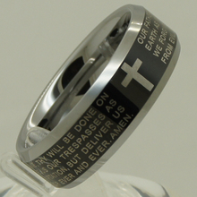 Bíblia cruz 2 tom preto chapeamento pequeno chanfro confortável hi tech à prova de riscos anel de casamento do tungstênio 2024 - compre barato