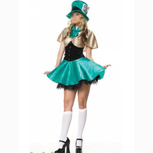 Free Shipping Adult carnival Magician Costume Masquerade Dress Women Fancy Dress Outfits Halloween Sexy Suits with Green Hat 2024 - buy cheap
