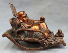 Envío libre S03291 8 "Chinese Pure Bronze Riqueza Moneda Sapo Buda Maitreya Hold YuanBao Estatua Del Ventilador 2024 - compra barato