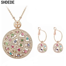 SHDEDE Classic Fashion Jewelry Sets Necklace Hoop Earrings Austrian Crystal Hollow Pendants For Women Birthday Gift -3541 2024 - buy cheap