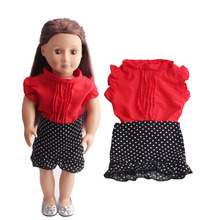 Doll clothes red clothes + black wave dot short skirt toy accessories fit 18 inch Girl dolls and 43 cm baby doll c215 2024 - buy cheap