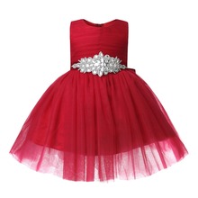 Vestido de encaje rojo para bebé niña, vestido de bautismo de tul para primer año, vestido de cumpleaños con lazo grande para fiesta, boda, ropa de princesa para recién nacido 2024 - compra barato