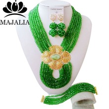 Trendy Nigeria Wedding african beads jewelry set green crystal necklace bracelet earrings Free shipping MO-1914 2024 - buy cheap