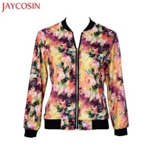 Jaycosin jaqueta bomber feminina, de manga longa, com zíper, floral, estampada, tamanhos xl e xxl z0801 2024 - compre barato