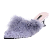 Women Sandals Pointed toe Slippers Women Fur Plush Mules Shoes Woman Med Thin Heels Summer Slides Outdoor Slippers 2024 - buy cheap