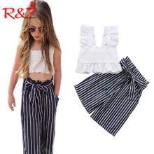 R&Z Girls Set 2019 Summer New Europe and America Girls Fashion Set Short vest Tops Striped Wide Leg Pants Two-piece Set 2024 - buy cheap