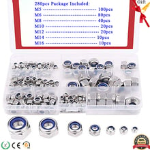 Metric 304 Stainless Steel Lock Nut Assortment 280 Pcs M14 M16 M8 M10 M12 Nylon Insert Lock Nuts Nylon Insert Hex Lock Nuts 2024 - buy cheap