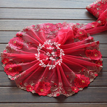 Recorte de encaje de tul en rojo, bordado Floral artesanal, 2 yardas por lote 2024 - compra barato