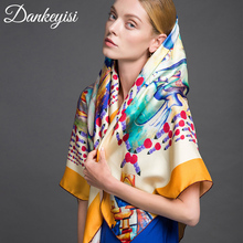 DANKEYISI-bufanda de seda pura para mujer, chales grandes, estolas, bufandas cuadradas estampadas, Bandanas femeninas 2024 - compra barato
