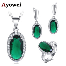Ayowei Mysterious Zircon For Women Green Cubic Zircon special Design Silver Earring Necklace Ring Jewelry Set JS762A 2024 - buy cheap