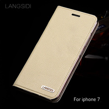 wangcangli genuine calf leather litchi texture for iphone 7 flip phone case all hand-custom 2024 - buy cheap