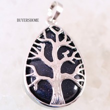 Tree of life Water Drop Necklace Pendant Natural Gem Stone Blue Sandstone 1Pcs K432 2024 - buy cheap