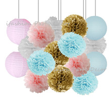 Gender Reveal Party Decorations Baby Blue Pink Tissue Paper Pom Poms Tassel Garland Paper Lanterns for Birthday Baby Shower 2024 - buy cheap