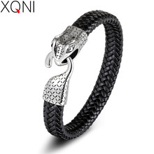 XQNI Snake Pattern Design Toggle-clasps Alloy Buckle Stainless Steel Genuine Leather Bracelet For Men Jewelry Birthday Gift 2024 - buy cheap