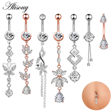 Alisouy 1pc Sexy Dangling Navel Belly Button Rings Belly Piercing Crystal Surgical Steel Woman Body piercing Jewelry Barbell 2024 - compre barato