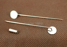 Blank Flat Circle Glue Pads Brooch Pins Hat Pins with Stopper Safety-pin Settings Rhodium tone Plated Brooches Bases Findings 2024 - buy cheap
