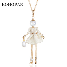 Crystal Doll Pendant Necklace For Women Cotton Dress Metal Rhinestone Belt Long Chain Necklace Pearl Handbag Jewelry Necklaces 2024 - buy cheap