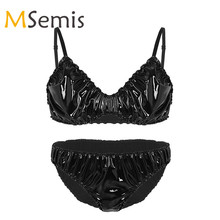 2Pcs Mens Sissy Lingerie Set Panties Wetlook Leather Underwear Men Ruffled Adjustable Strap Bra Top with Briefs Gay Underwear 2024 - buy cheap