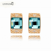 LYIYUNQ Classic Geometric Rhinestone Stud Earrings For Women Fashion Brand Square Crystal Earring Brincos Fine Jewelry 2024 - buy cheap