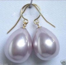 Lovely Fine  12x16mm Lavender Drop South Sea Shell Pearl  Earrings  sterling word  wholesale  [1 pair collares kolye 2024 - buy cheap