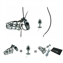 Electro shock set chastity cock cage SM bondage device CB6000 metal anal butt plug penis ring electric stimulation male sex toy 2024 - buy cheap
