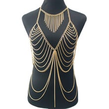Elegant Metal Long Tassel Body Chain Harness Slave Necklace Beach Bra Jewelry 2024 - buy cheap