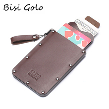 BISI GORO 2021 Genuine Leather Wallet Smart Credit Card Holder Black Coffee Male High Quality Luxury Card Wallet Wholesale 2024 - buy cheap