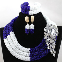 Splendid Royal Blue Mix White African Beads Jewelry Set Nigerian Wedding Beads for Brides New Gift Set Free Shipping HX899 2024 - buy cheap