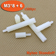 500pcs Male To Female Thread M3 x 8mm + 6mm White Plastic Nylon Hexagon Hex Standoff Spacer Pillars 2024 - buy cheap