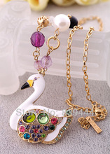 Модные Элегантные новые ювелирные изделия ожерелье с цветным лебедем и кристаллами 2024 - купить недорого