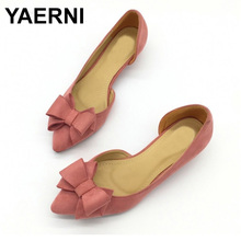 YAERNI 2019Sexy Pointed Toe Women's D'Orsay Low Heels Pumps Flock Bowtie Slip On Female Low Heels Shoes Ladies Single Shoes E794 2024 - buy cheap