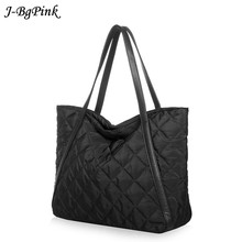 Women Bags Tote Bag Space Cotton Down Feather Padded Shoulder Bags Large Capacity Nylon Winter Lattice Warm Bag 2024 - buy cheap