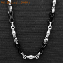 SUNNERLEES ювелирные изделия из нержавеющей стали ожерелье 8 мм черный серебряный цвет геометрические звенья цепи мужские женские SC88 N 2024 - купить недорого